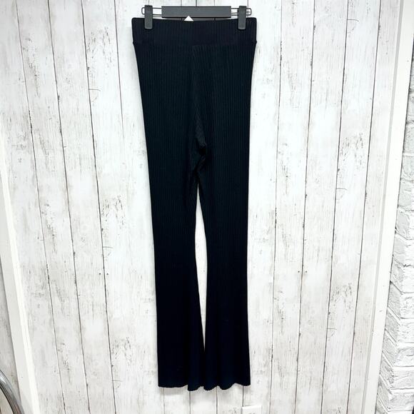 Cale Pants Women Size Small Black Flare Leggings Rib Knit Stretchy Elastic Waist - Picture 6 of 6